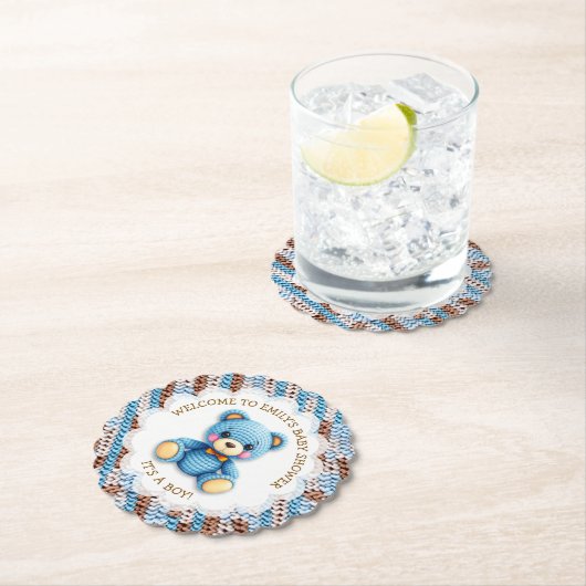 Blue and Brown Crocheted Teddy Bear It's a Boy Untersetzer (Vor Ort)