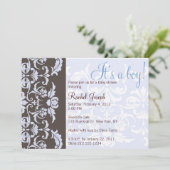 Blue and Brown Damask Baby Shower Einladung (Stehend Vorderseite)