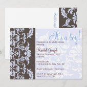 Blue and Brown Damask Baby Shower Einladung (Vorne/Hinten)