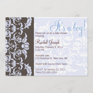 Blue and Brown Damask Baby Shower Einladung