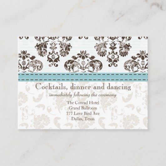 Blue and Brown Damask Wedding Empfang Ca Begleitkarte (Vorderseite)