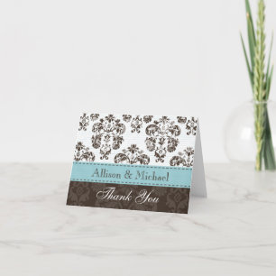 Blue and Brown Damask Wedding Vielen Dank Nein Dankeskarte