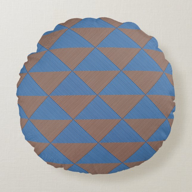 Blue and Brown Geometric Diamond Pattern | Modern  Rundes Kissen (Vorderseite)