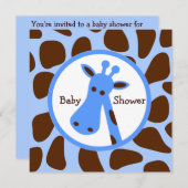 Blue and Brown Giraffe Boy Baby Dusche Einladung (Vorne/Hinten)