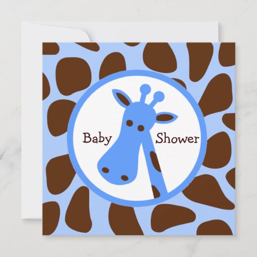 Blue and Brown Giraffe Boy Baby Dusche Einladung (Vorderseite)