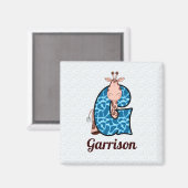 Blue and Brown Giraffe Monogram G Childrens Magnet (Vorderseite/Rückseite)