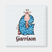 Blue and Brown Giraffe Monogram G Childrens Magnet (Vorne)