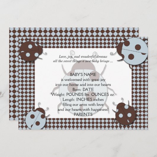 Blue and Brown Ladybug Baby Ankündigung (Vorne/Hinten)