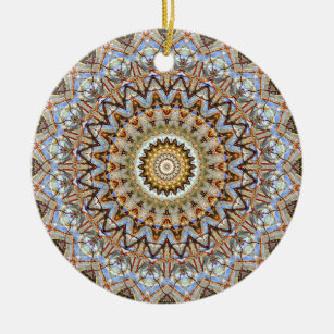 Blue and Brown Mandala Art Keramik Ornament