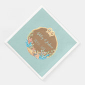 Blue and Brown Retro Beach Hochzeitspapier Napkins Serviette (Ecke)