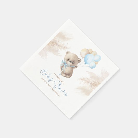Blue and Brown Teddy Bear Babydusche Napkins Serviette (Ecke)