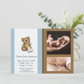 Blue and Brown Teddy Bear Foto Baby Ankündigung (Stehend Vorderseite)
