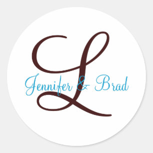 Blue and Brown Wedding Monogram Custom Aufkleber