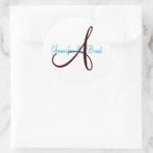 Blue and Brown Wedding Monogram Custom Aufkleber (Tasche)