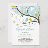 Blue and Chartreuse Love Birds Couples Dusche Einladung (Vorderseite)