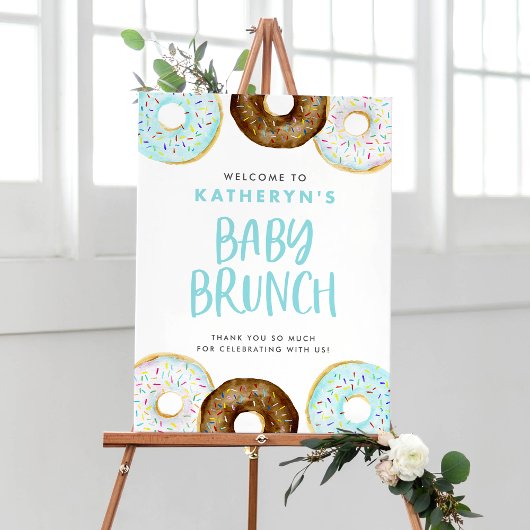 Blue and Chocolate Donuts Baby Brunch Willkommen Poster