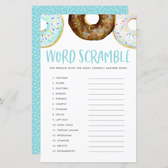 Blue and Chocolate Donuts Baby Word Scramble Game (Vorne/Hinten)