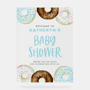 Blue and Chocolate Donuts Kinderdusche Willkommen Acrylschild