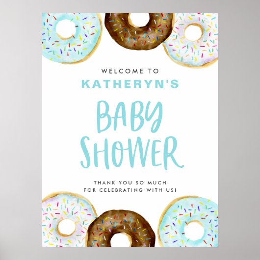 Blue and Chocolate Donuts Kinderdusche Willkommen Poster (Vorne)