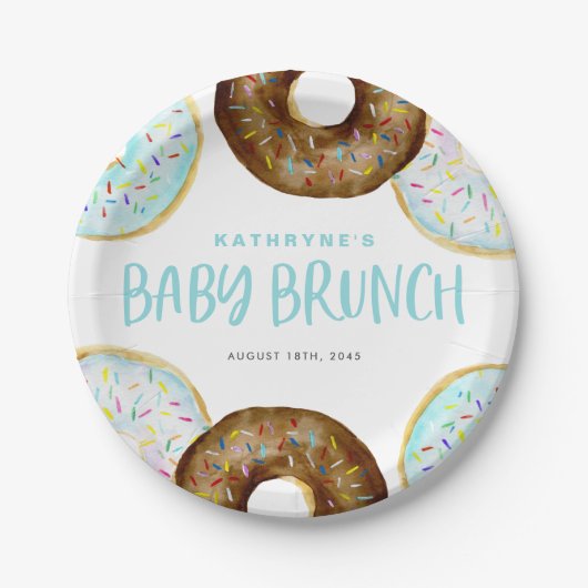 Blue and Chocolate Sprinkle Donuts Baby Brunch Pappteller (Vorderseite)