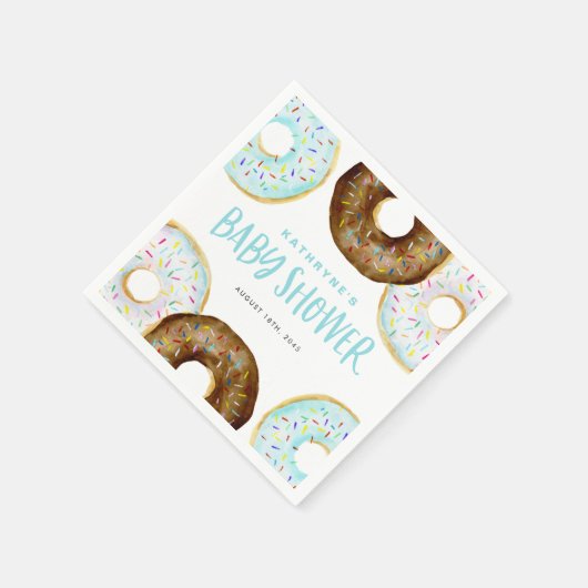 Blue and Chocolate Sprinkle Donuts Baby Shower Serviette (Ecke)