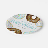Blue and Chocolate Sprinkle Donuts Baby Sprinkle Pappteller (Schrägansicht)