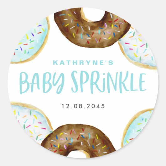 Blue and Chocolate Sprinkle Donuts Baby Sprinkle Runder Aufkleber (Vorderseite)