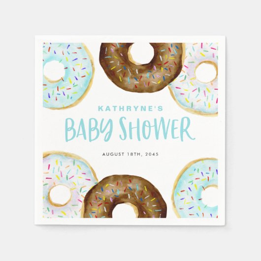 Blue and Chocolate Sprinkle Donuts Babydusche Serviette (Vorderseite)