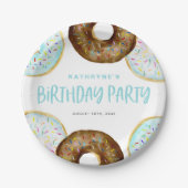 Blue and Chocolate Sprinkle Donuts Birthday Party Pappteller (Vorderseite)