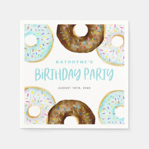 Blue and Chocolate Sprinkle Donuts Geburtstagspart Serviette