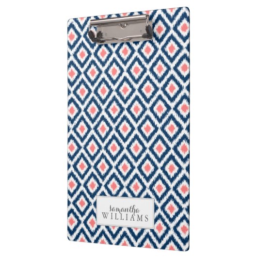 Blue and Coral Diamonds Ikat Pattern Klemmbrett (Links)