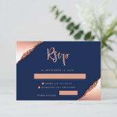 Blue and Coral Glitzer Wedding RSVP CARD Einladung (Stehend Vorderseite)