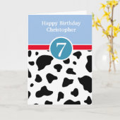 Blue and Cow Print 7th Birthday Card Karte (Gelbe Blume)