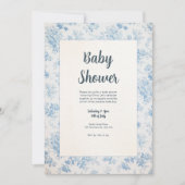 Blue and Cream Classic Toile Baby Dusche Einladung (Vorderseite)