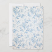 Blue and Cream Classic Toile Baby Dusche Einladung (Rückseite)