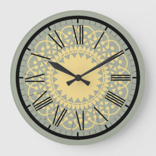 Blue and Cream Doilie Lace Design Wall Clock Große Wanduhr
