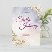 Blue and Cream Flower Watercolor Elegance Wedding Einladung (Stehend Vorderseite)