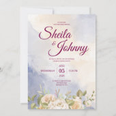 Blue and Cream Flower Watercolor Elegance Wedding Einladung (Rückseite)