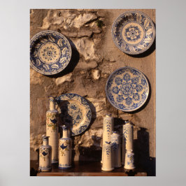 Blue and Cream Pottery Umbria Poster
