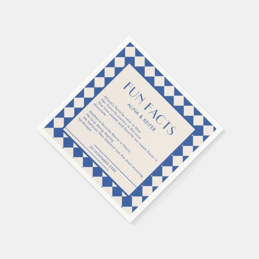 Blue and Cream Retro Bold Fun Facts Wedding Serviette (Ecke)