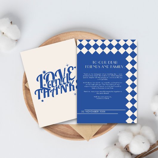 Blue and Cream Retro Bold Liebe & Danke Wedding