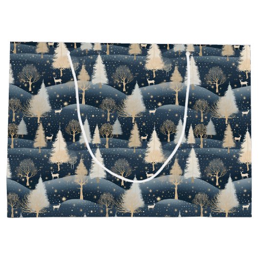 Blue and Cream Snowy Fields  Große Geschenktüte (Rückseite)