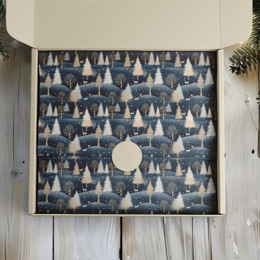 Blue and Cream Snowy Fields Seidenpapier