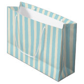 Blue and Cream Strift Geschenktasche Große Geschenktüte (Vorderseite Schrägansicht)
