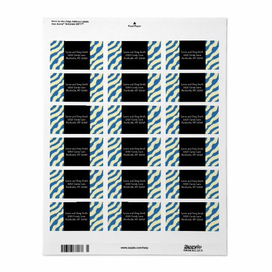 Blue and Cream Zebra Print Labels Adressaufkleber (Vorne)