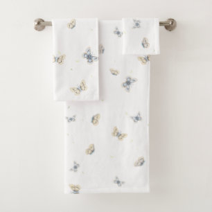 Blue and Crème Butterfets Charming Garden Fauna T Badhandtuch Set