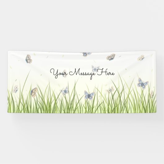 Blue and Crème Butterfets Charming Garden Scene B Banner (Horizontal)