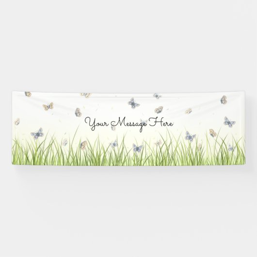 Blue and Crème Butterfets Charming Garden Scene B Banner (Horizontal)