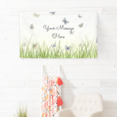 Blue and Crème Butterfets Charming Garden Scene Banner (Insitu)