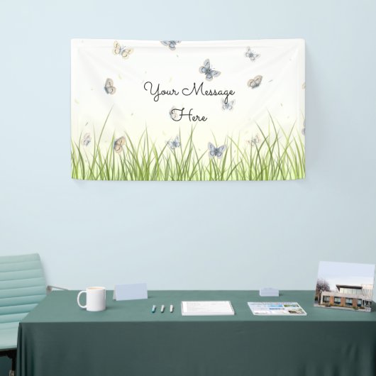 Blue and Crème Butterfets Charming Garden Scene Banner (Messeveranstaltung)